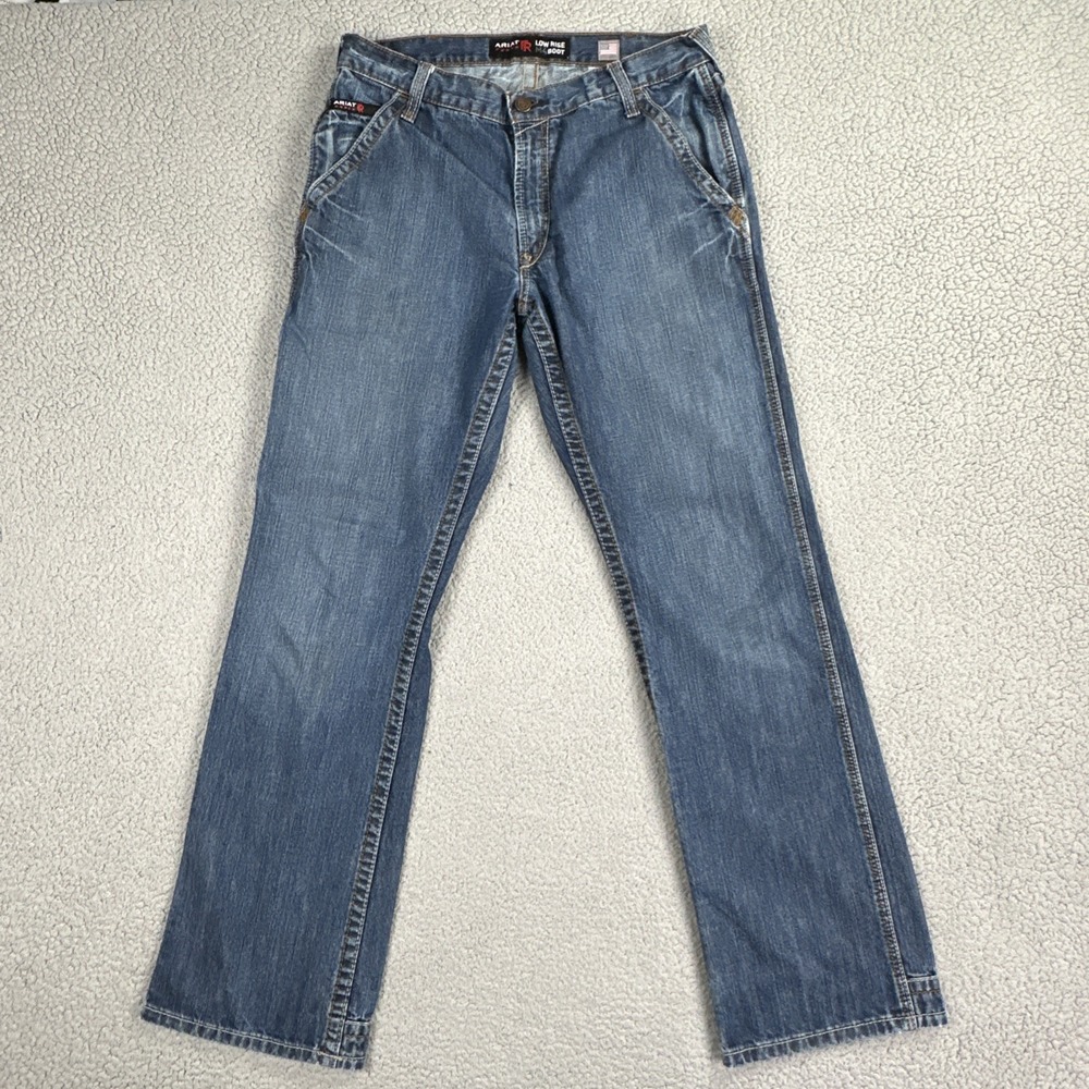 Ariat FR M4 Low Rise Boot Cut Jeans Men 34x36 Blue Flame Resistant CAT 2 Denim